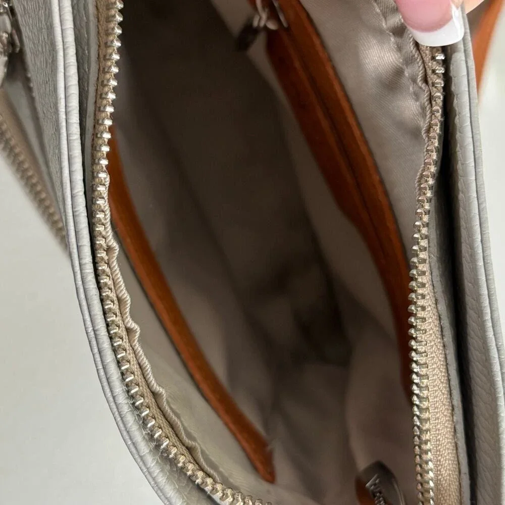 Valentina Italia Grey Pebbled Leather Crossbody Bag Brown Strap Made in‎ Italy